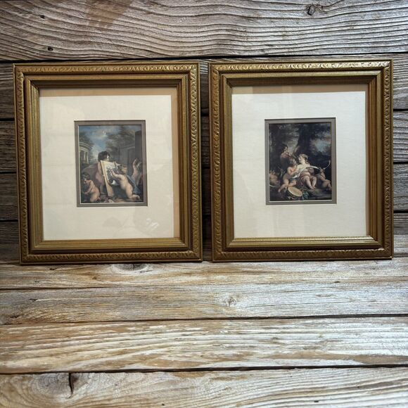 Set of 2 Gold Framed Prints by Angelica Kauffman, Cherubs Angels - Picture 1 of 7